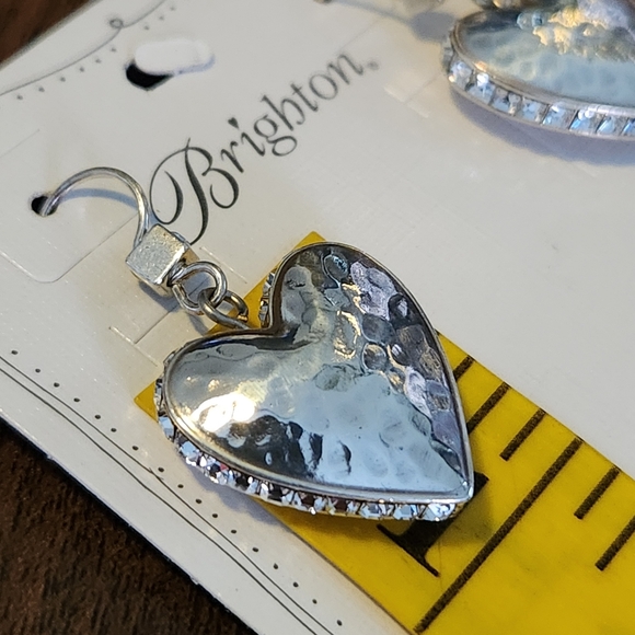 BRIGHTON SPECTRUM crystal shiny puffy silver heart earrings love Bling Jewelry - Picture 7 of 7